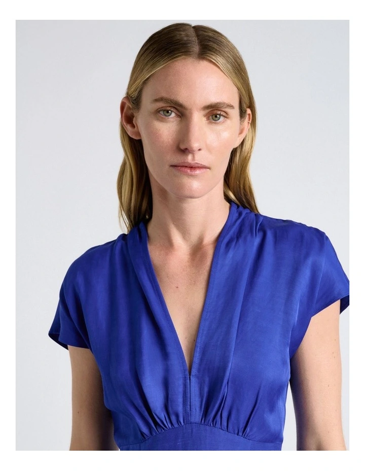 Viscose Blend Sculpted Bodice Dress in Bright Blue image 3