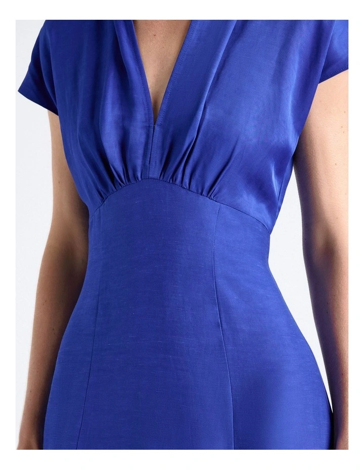 Viscose Blend Sculpted Bodice Dress in Bright Blue image 5