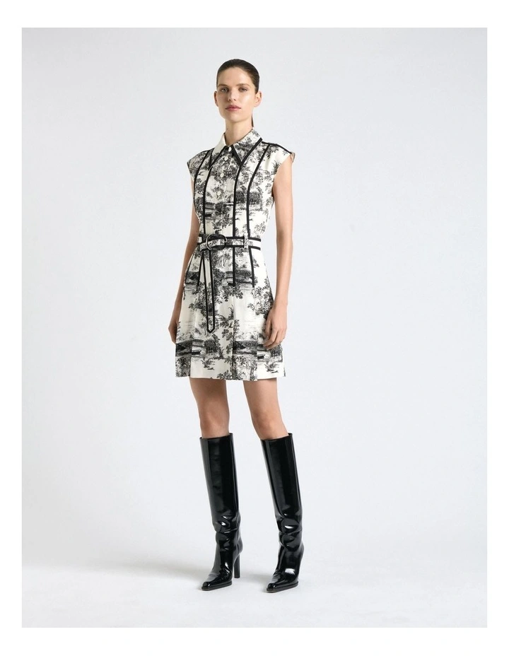 Porcelain Toile Mini Dress in Cream image 1