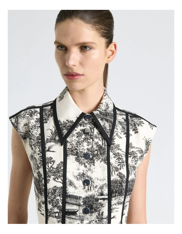 Porcelain Toile Mini Dress in Cream image 4