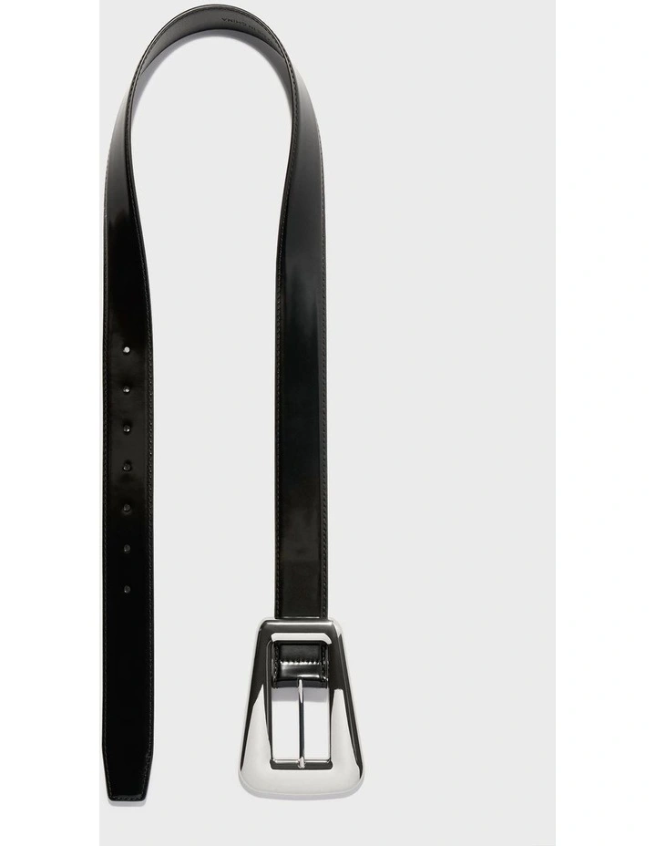 Oversized Buckle Leather Belt in Black image 2