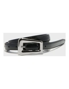 Slim Oversized Buckle Leather Belt in Black