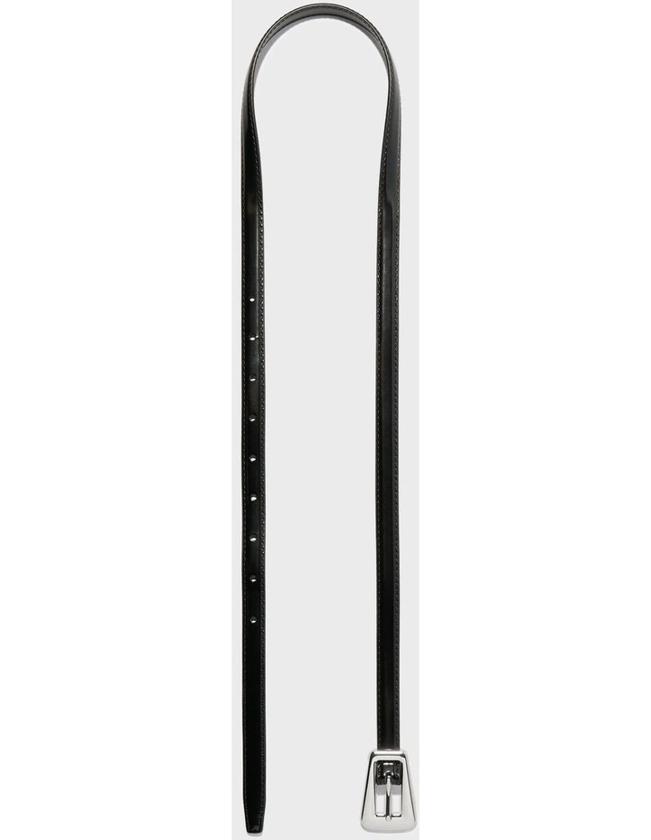 Slim Oversized Buckle Leather Belt in Black image 2