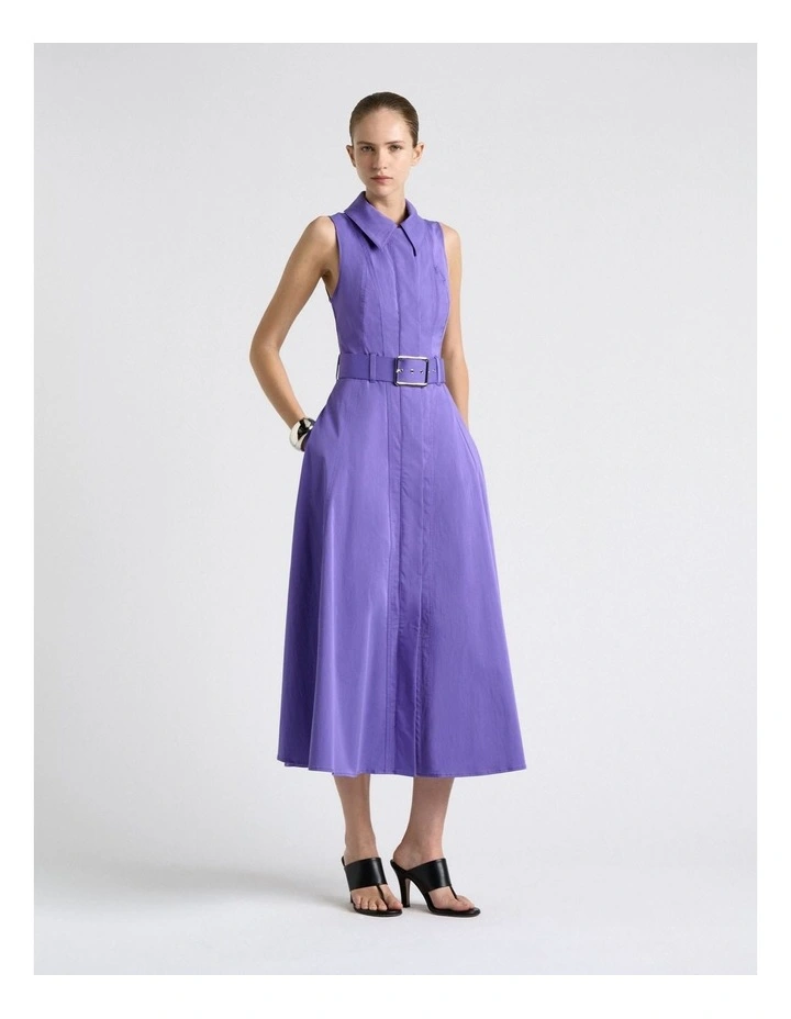 Violet Good Earth Cotton Collared Midi Dress image 1