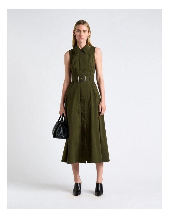 Good Earth Cotton Collared Midi Dress in Green image 1