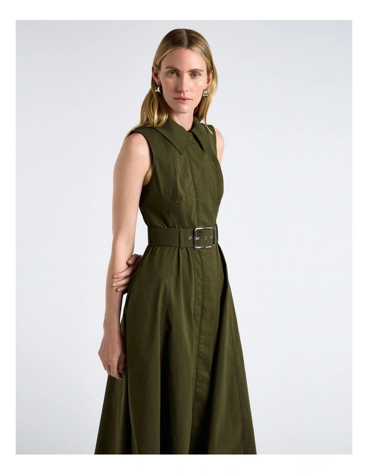 Good Earth Cotton Collared Midi Dress in Green image 3