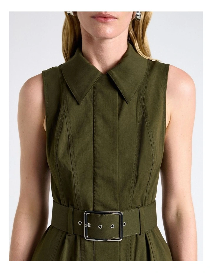 Good Earth Cotton Collared Midi Dress in Green image 5