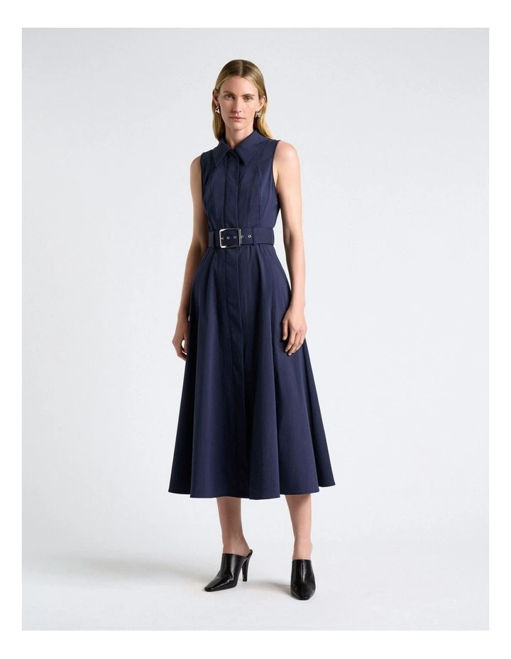 Good Earth Cotton Collared Midi Dress in Navy Blue image 1