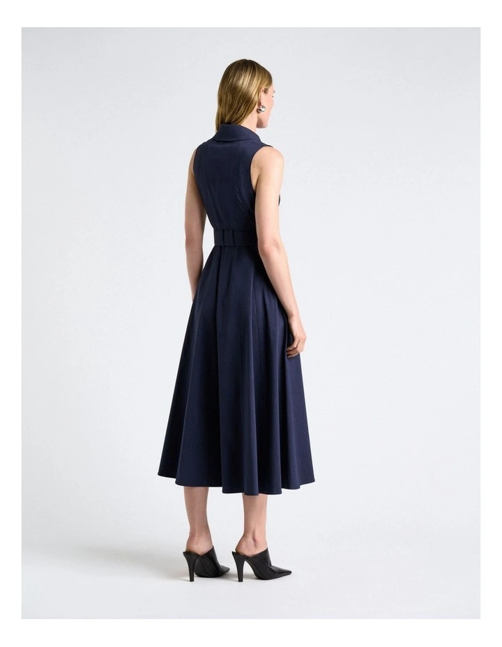 Good Earth Cotton Collared Midi Dress in Navy Blue image 2