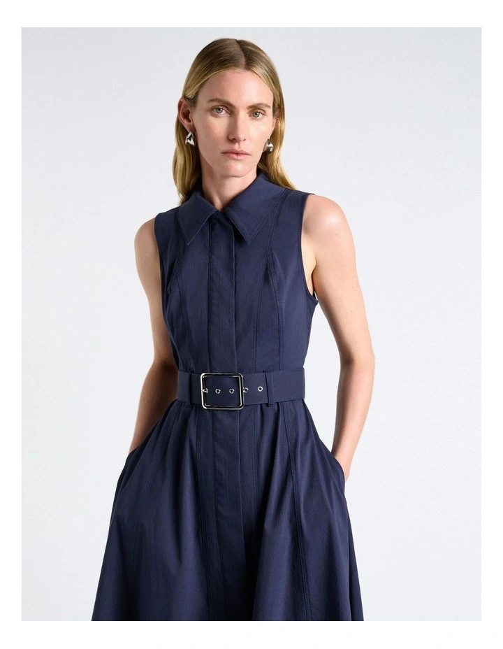 Good Earth Cotton Collared Midi Dress in Navy Blue image 3