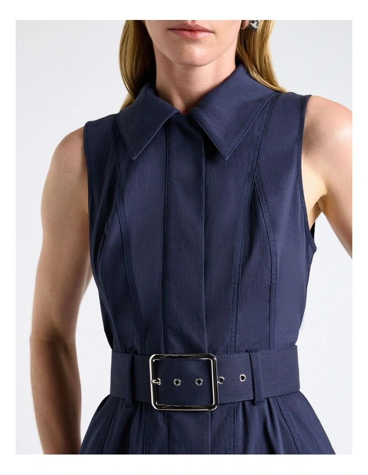 Good Earth Cotton Collared Midi Dress in Navy Blue image 4