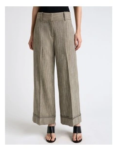 European Herringbone Cropped Cuffed Pant in Green