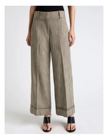European Herringbone Cropped Cuffed Pant in Green