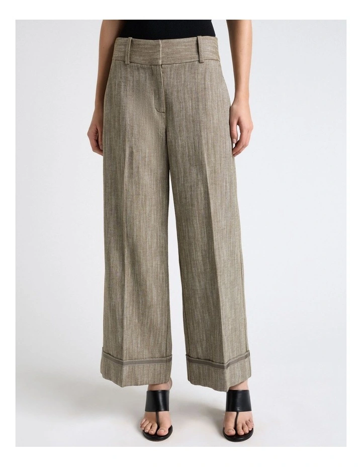 European Herringbone Cropped Cuffed Pant in Green image 1