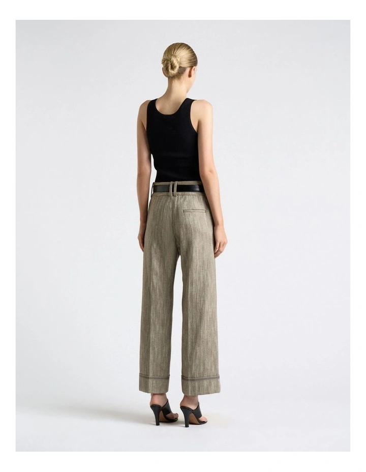 European Herringbone Cropped Cuffed Pant in Green image 2