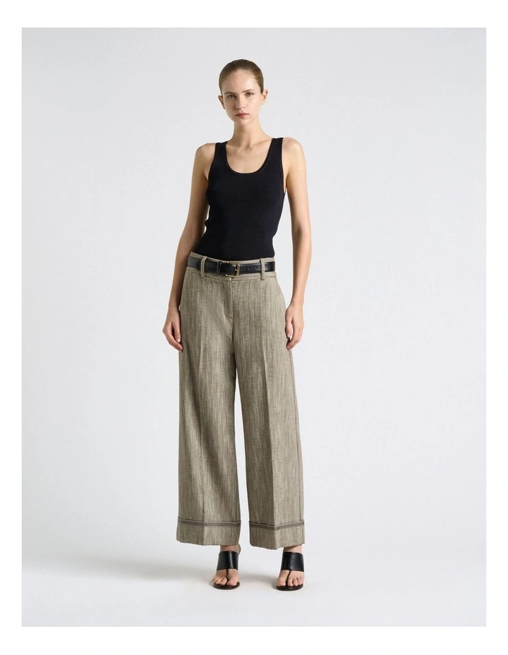 European Herringbone Cropped Cuffed Pant in Green image 5