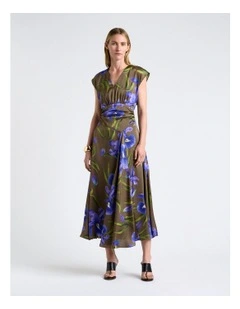 Olive Iris Serenade Satin Midi Dress in Green