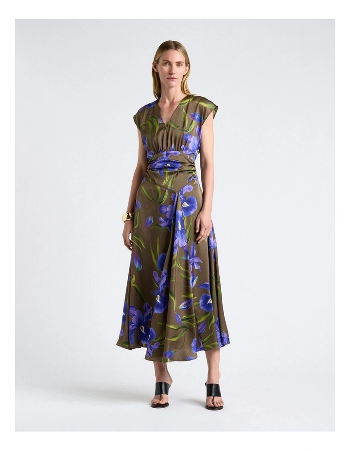 Olive Iris Serenade Satin Midi Dress in Green image 1