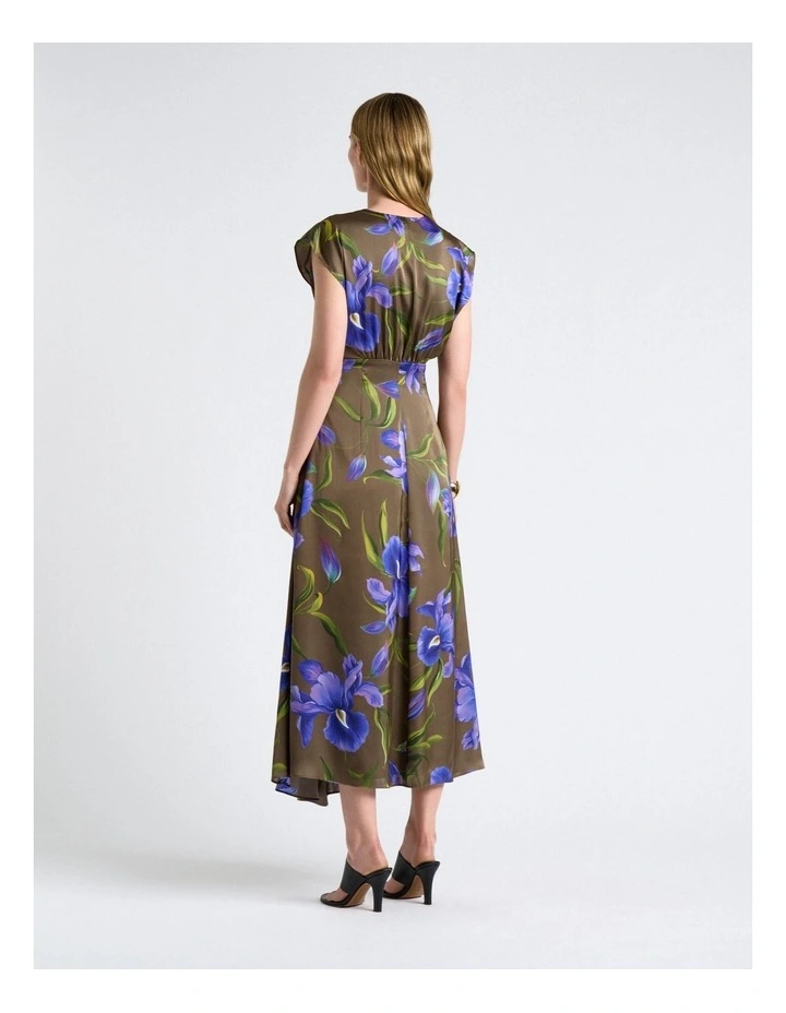 Olive Iris Serenade Satin Midi Dress in Green image 2