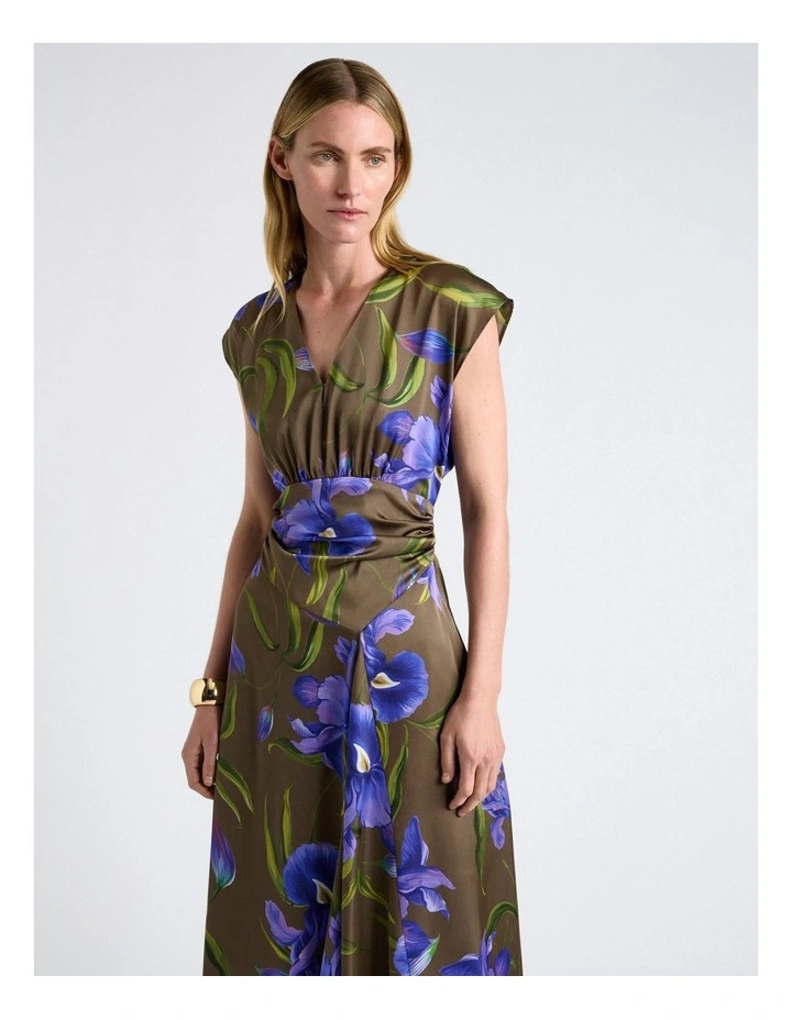 Olive Iris Serenade Satin Midi Dress in Green image 3