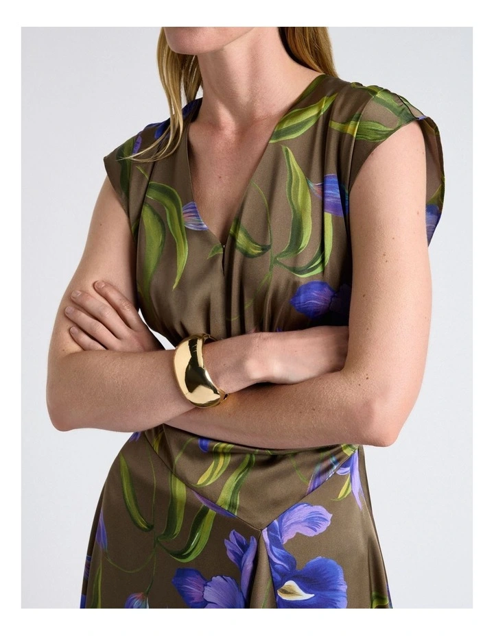 Olive Iris Serenade Satin Midi Dress in Green image 4