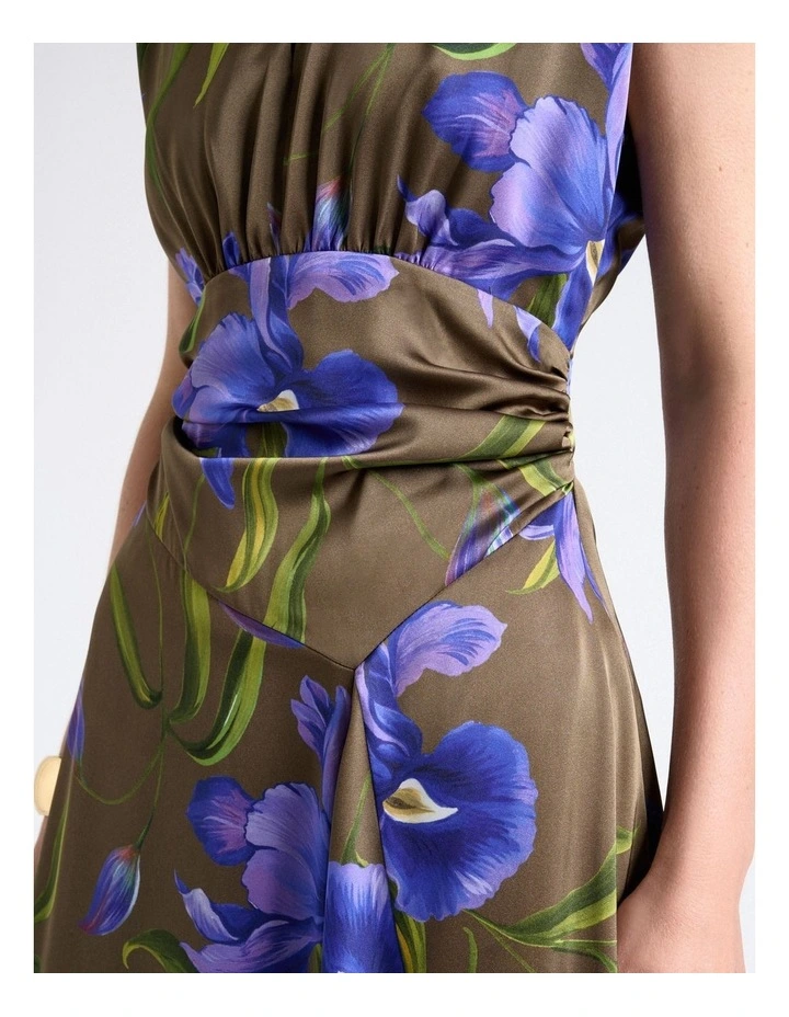 Olive Iris Serenade Satin Midi Dress in Green image 5