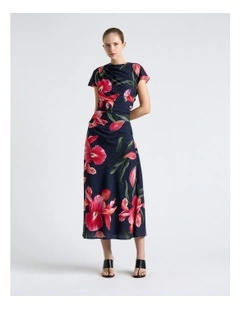 Serenade Drape Neck Midi Dress in Blue