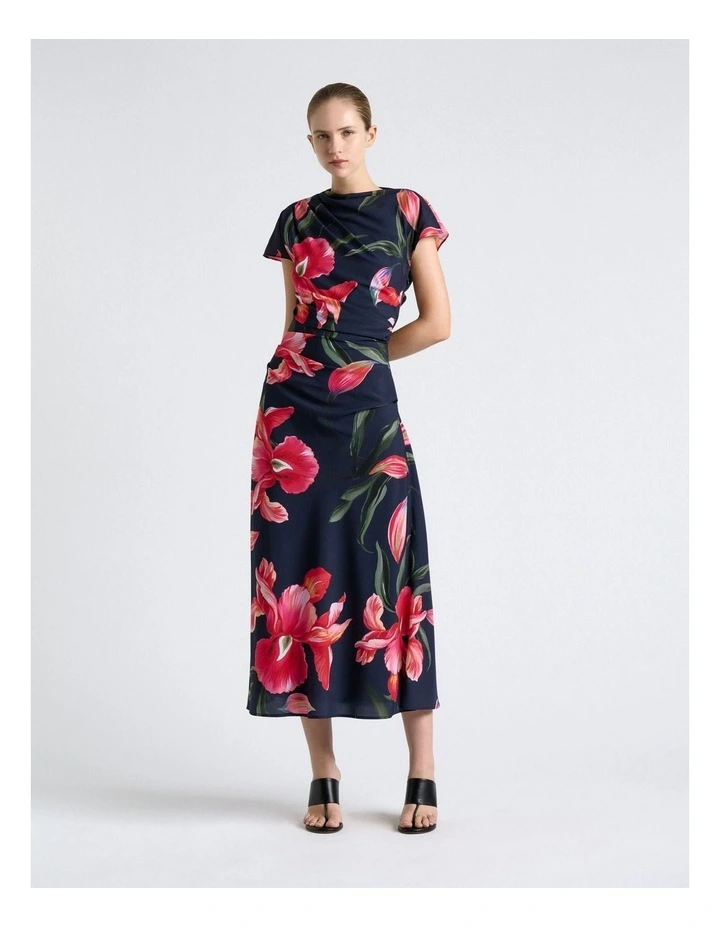 Serenade Drape Neck Midi Dress in Blue image 1