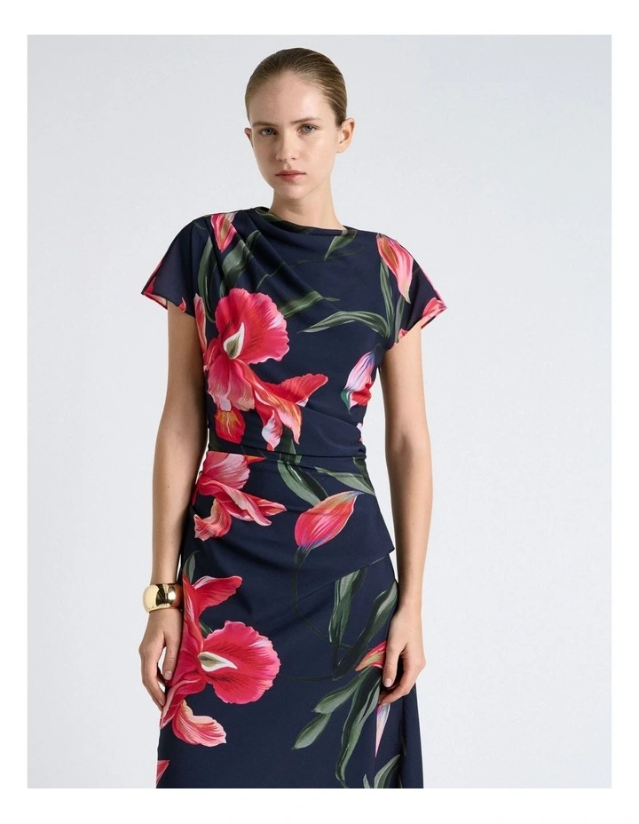 Serenade Drape Neck Midi Dress in Blue image 3