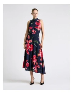 Serenade Halter Tie Neck Midi Dress in Blue