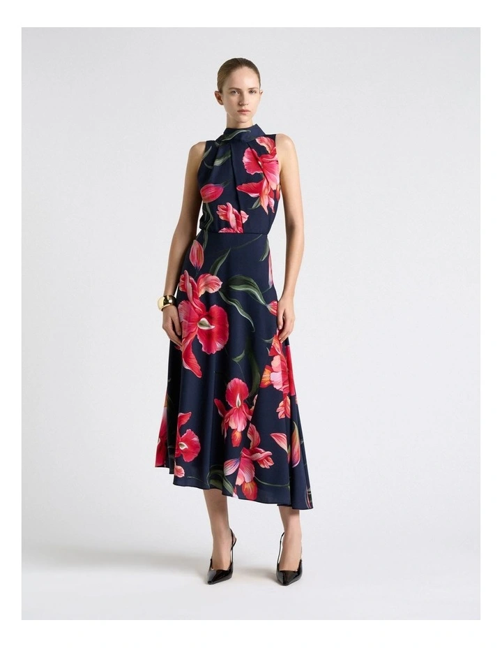 Serenade Halter Tie Neck Midi Dress in Blue image 1