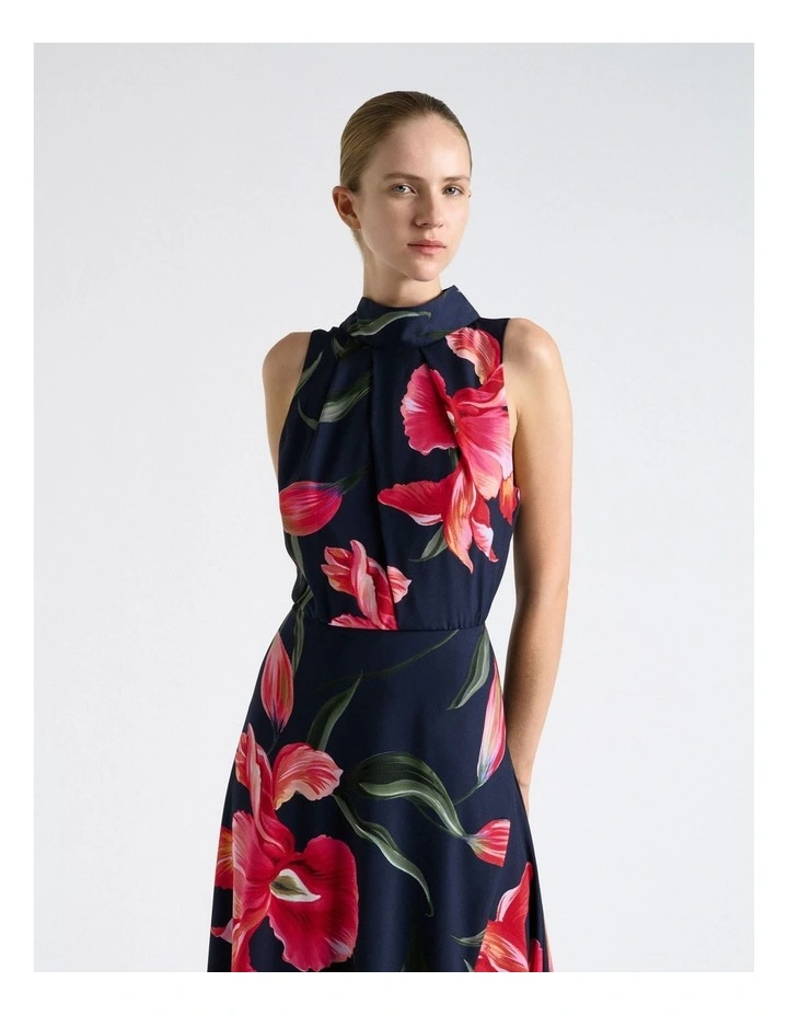 Serenade Halter Tie Neck Midi Dress in Blue image 3