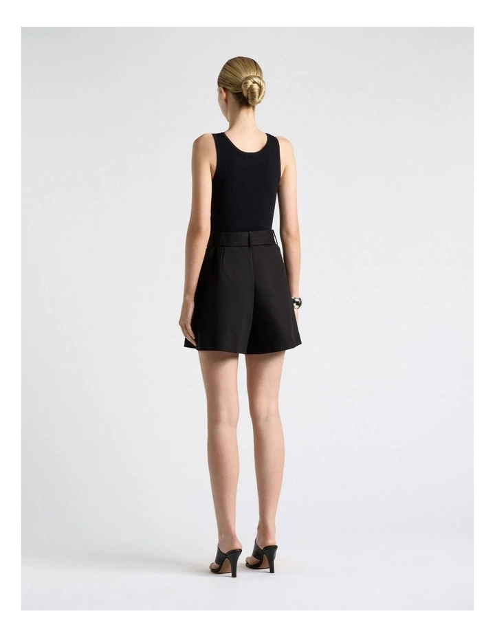 European Stretch Cotton Belted Shorts in Black image 2