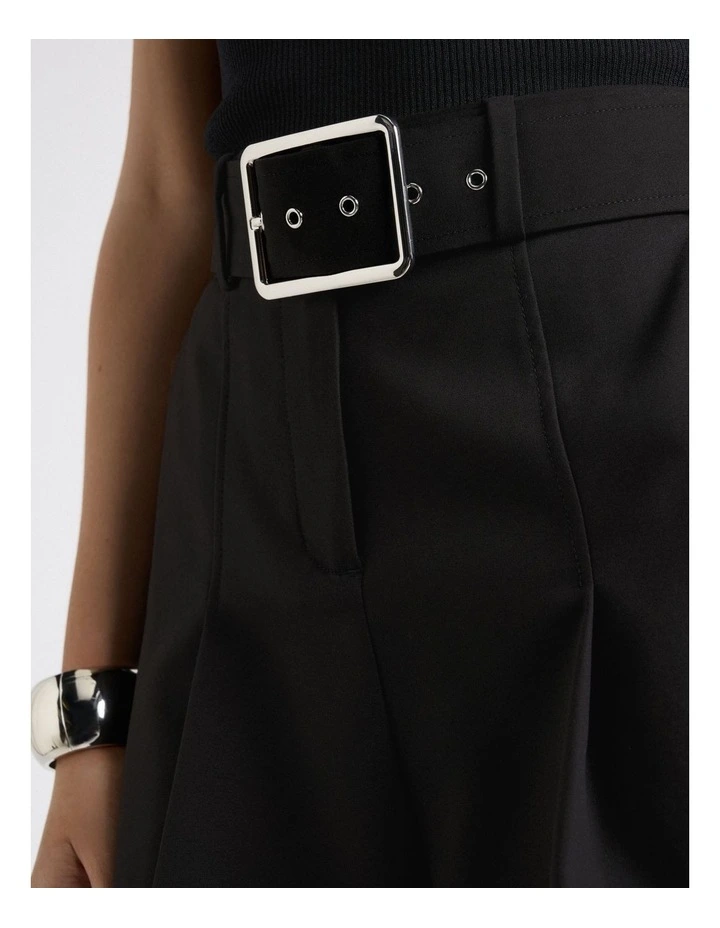 European Stretch Cotton Belted Shorts in Black image 3