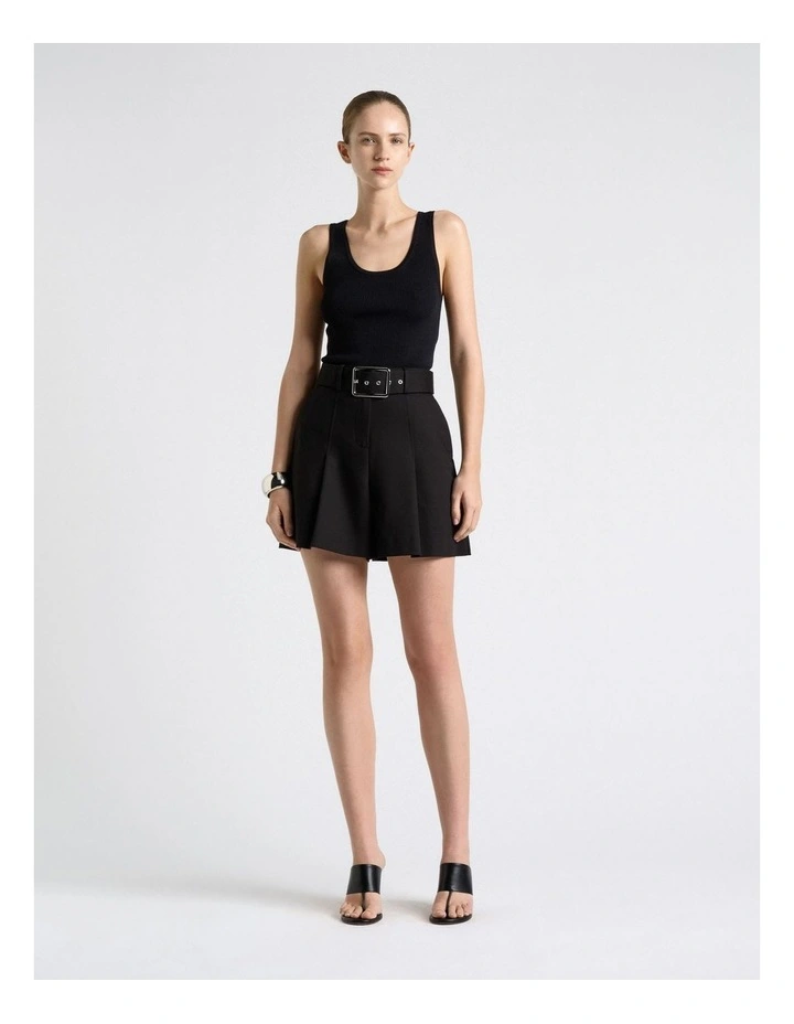 European Stretch Cotton Belted Shorts in Black image 4