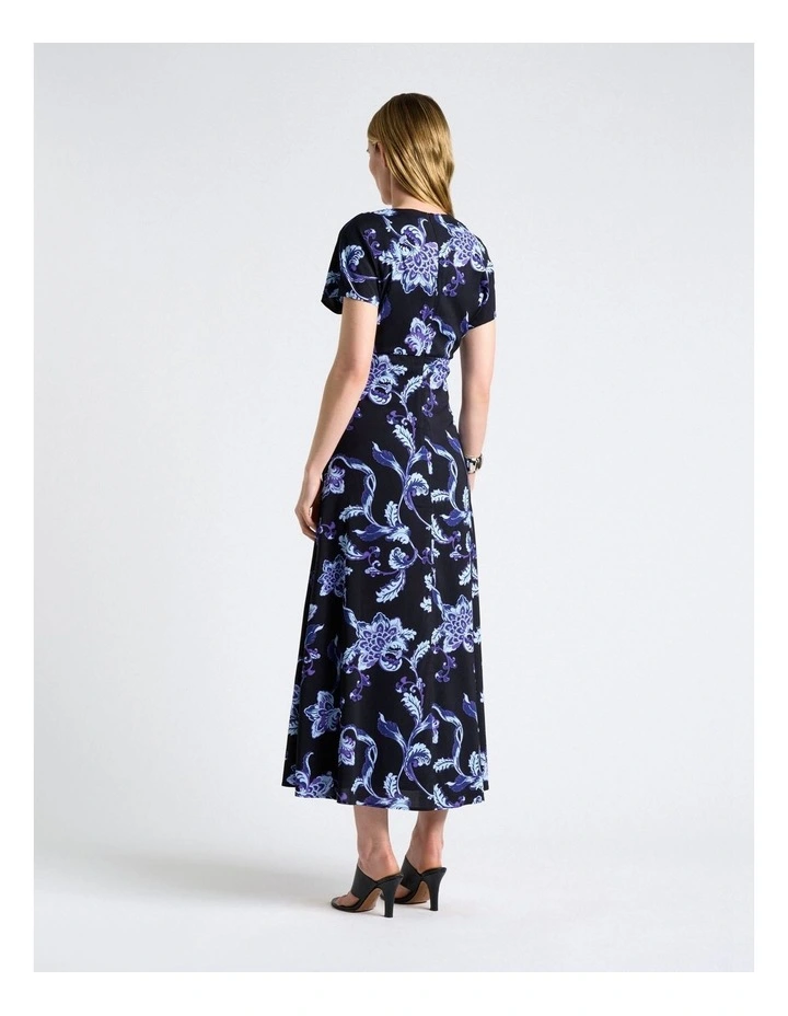 Chintz Floral Gathered Front Midi Dress in Dark Navy image 2