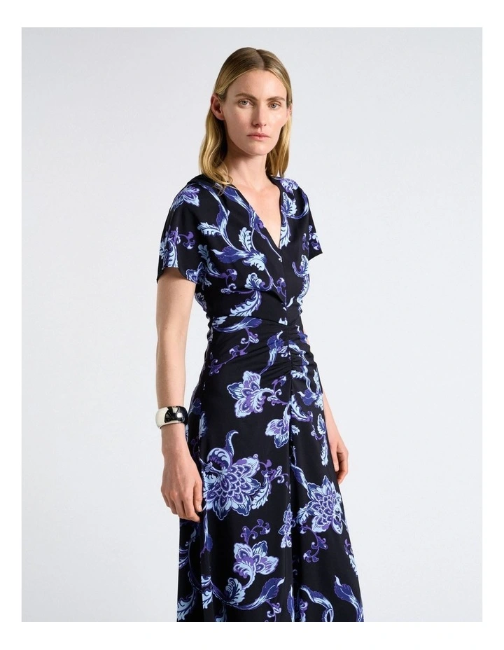 Chintz Floral Gathered Front Midi Dress in Dark Navy image 3