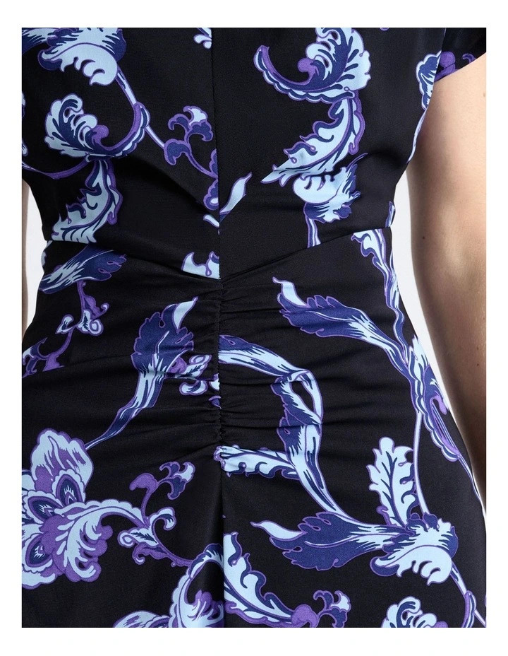 Chintz Floral Gathered Front Midi Dress in Dark Navy image 4