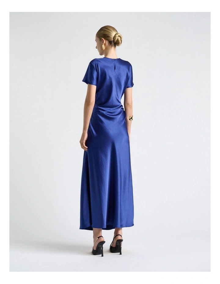 Viscose Satin Draped Waist Maxi Dress in Blue image 2