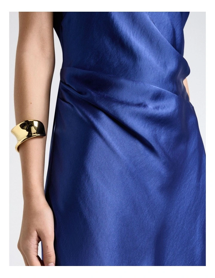 Viscose Satin Draped Waist Maxi Dress in Blue image 4