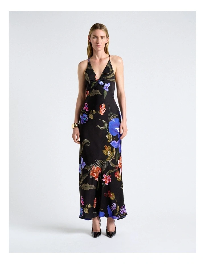 Midnight Tropical Strappy Maxi Dress in Black image 1