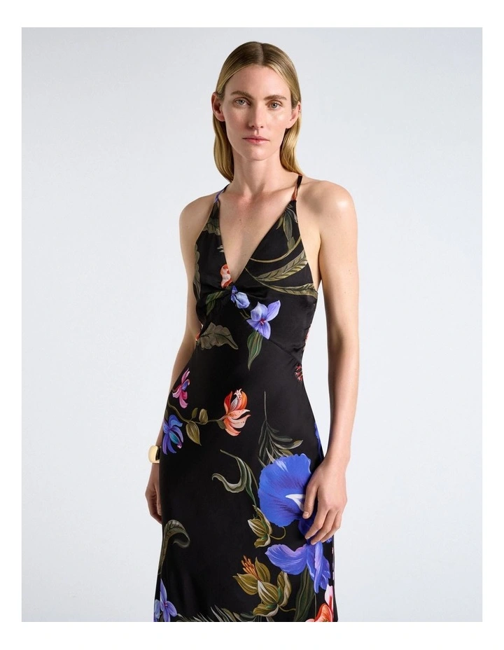 Midnight Tropical Strappy Maxi Dress in Black image 3
