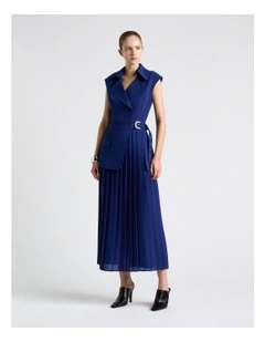 Recycled Double Weave Pleated Trench Midi Dress