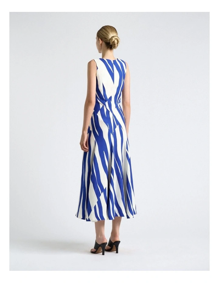 Broken Stripe Spliced Midi Dress in Blue image 2