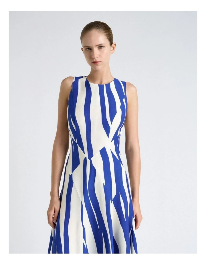 Broken Stripe Spliced Midi Dress in Blue image 3