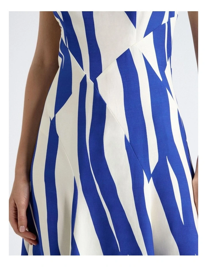 Broken Stripe Spliced Midi Dress in Blue image 4