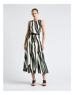 Broken Stripe Spliced Midi Dress in Green