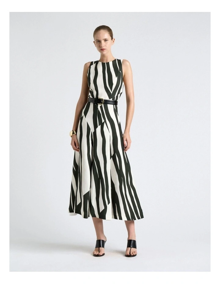 Broken Stripe Spliced Midi Dress in Green image 1