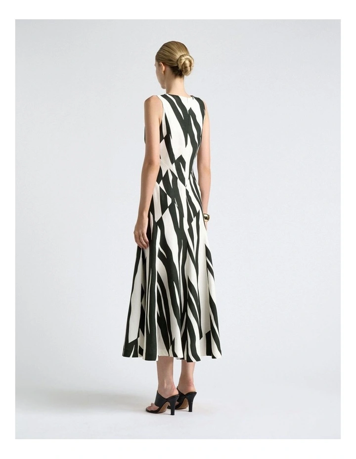 Broken Stripe Spliced Midi Dress in Green image 2