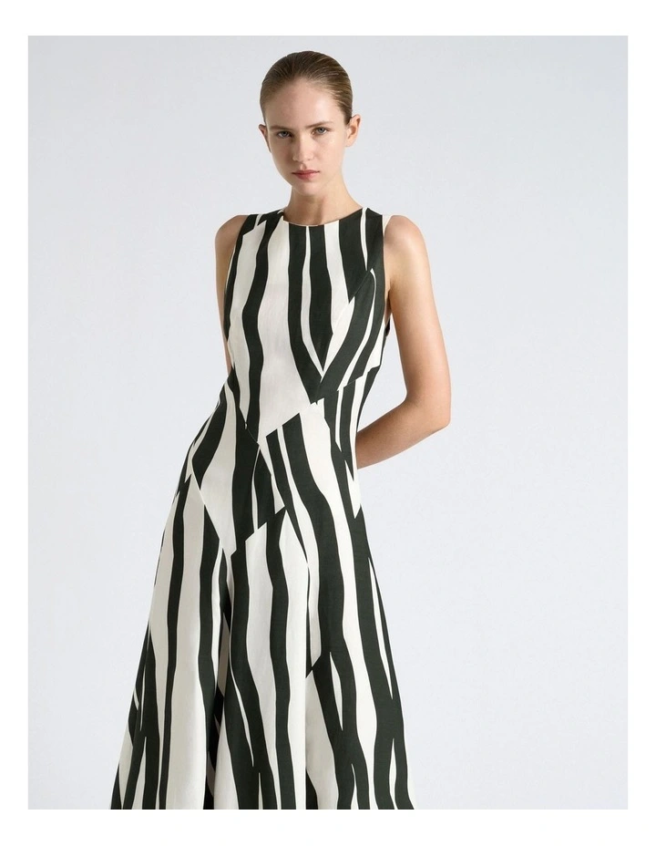 Broken Stripe Spliced Midi Dress in Green image 3